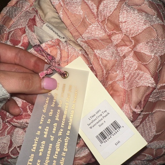 NEW WITH TAGS!!! Pink LoveShackFancy crop top with lace back. Size 4 never worn! - Picture 5 of 5